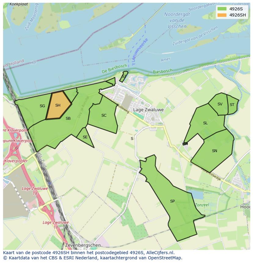 Afbeelding van het postcodegebied 4926 SH op de kaart.
