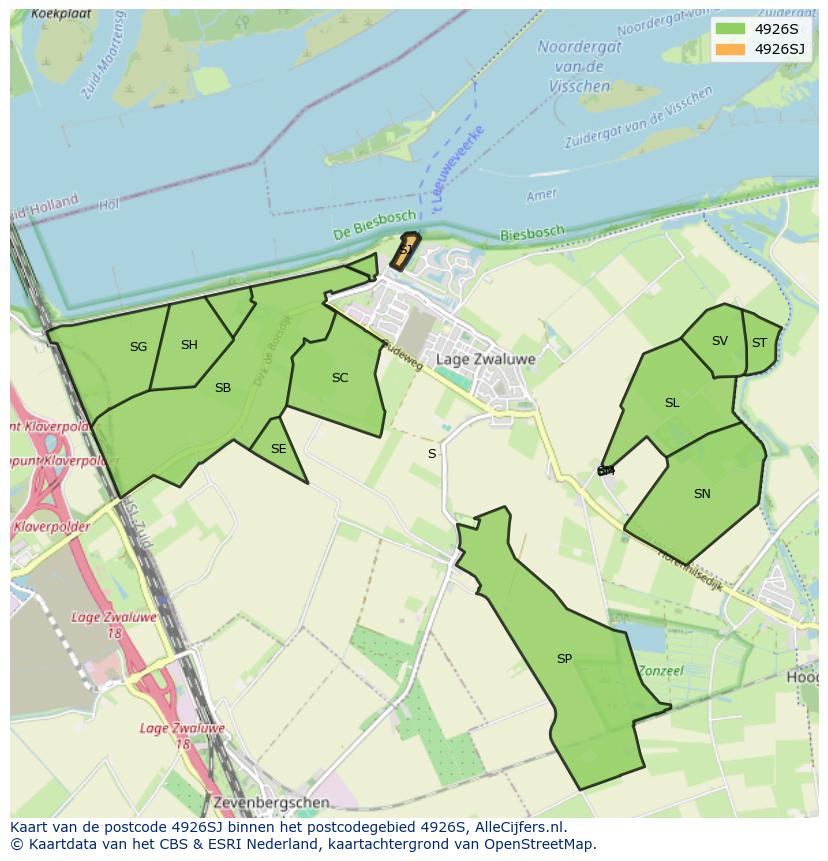 Afbeelding van het postcodegebied 4926 SJ op de kaart.