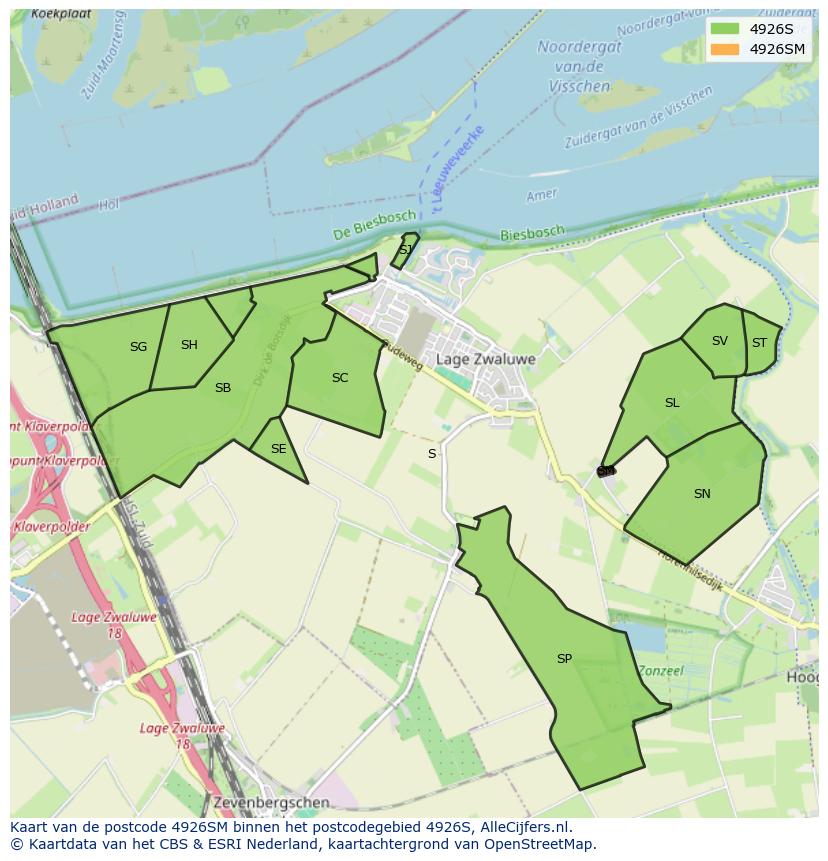 Afbeelding van het postcodegebied 4926 SM op de kaart.