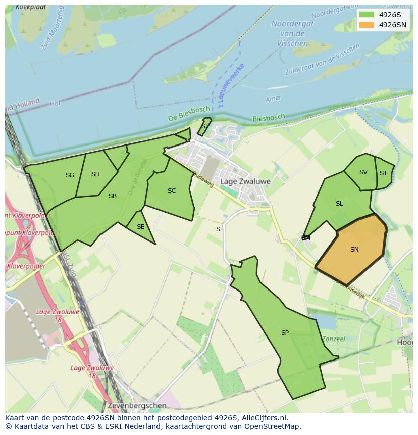 Afbeelding van het postcodegebied 4926 SN op de kaart.