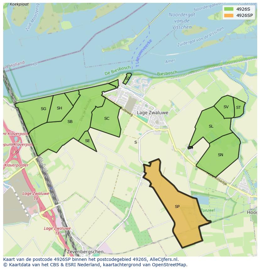 Afbeelding van het postcodegebied 4926 SP op de kaart.
