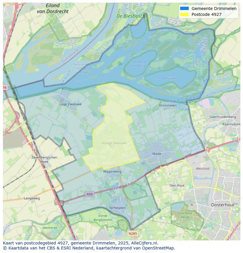 Afbeelding van het postcodegebied 4927 op de kaart.