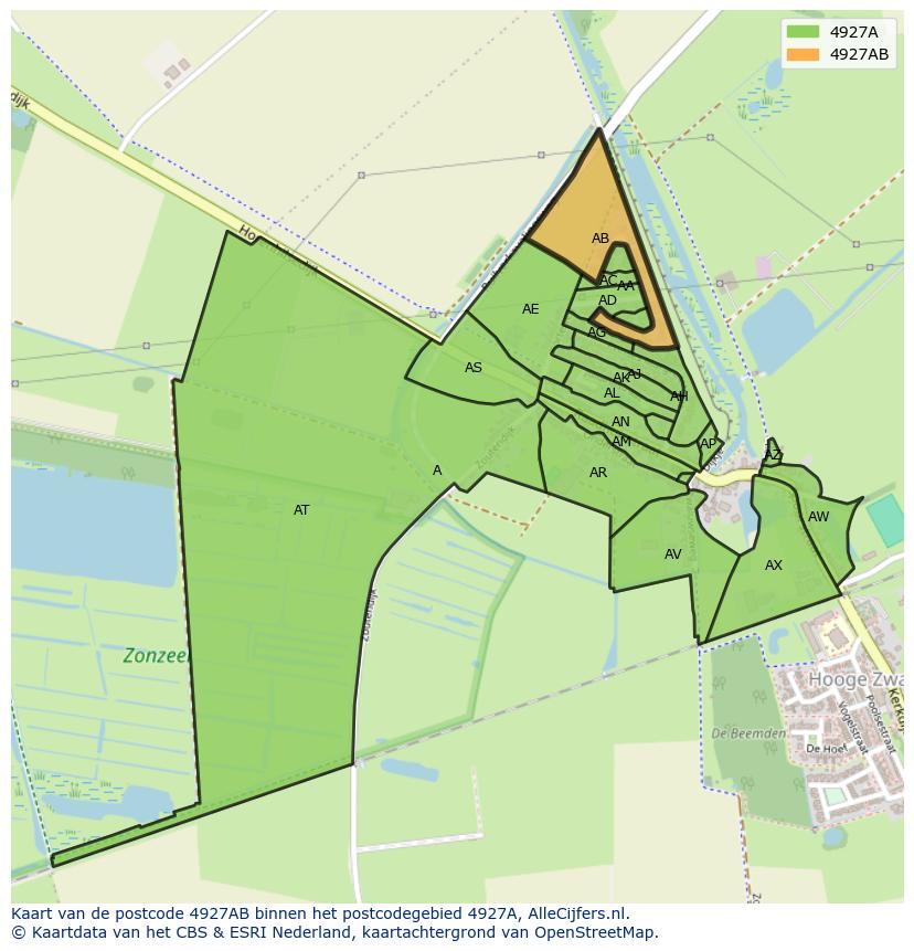 Afbeelding van het postcodegebied 4927 AB op de kaart.