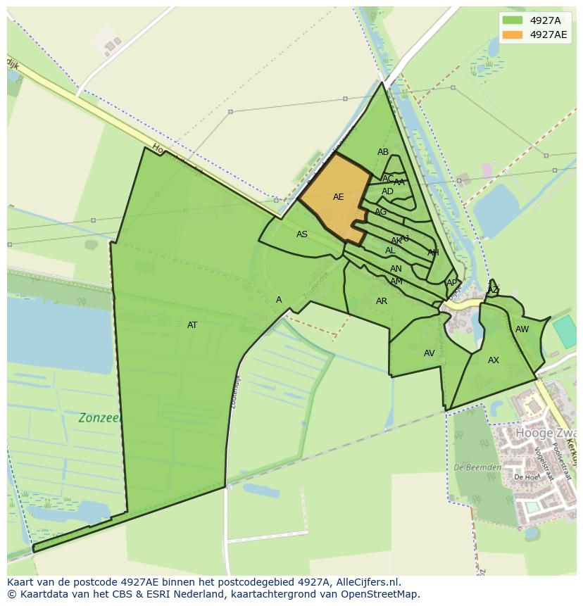 Afbeelding van het postcodegebied 4927 AE op de kaart.