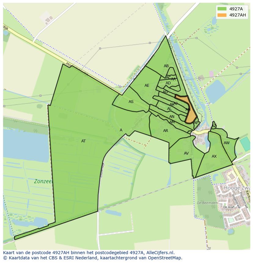 Afbeelding van het postcodegebied 4927 AH op de kaart.