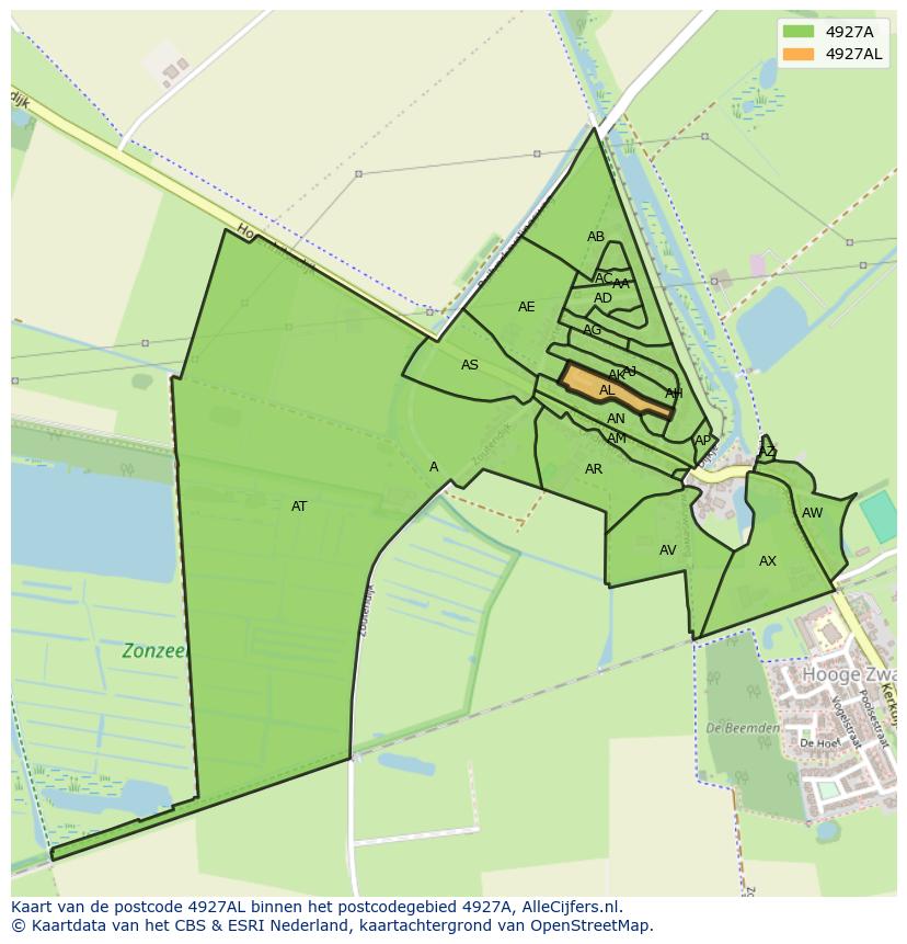 Afbeelding van het postcodegebied 4927 AL op de kaart.