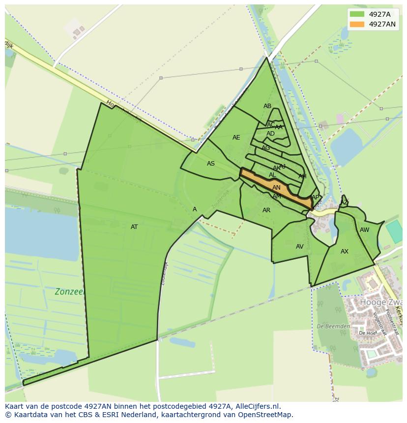 Afbeelding van het postcodegebied 4927 AN op de kaart.