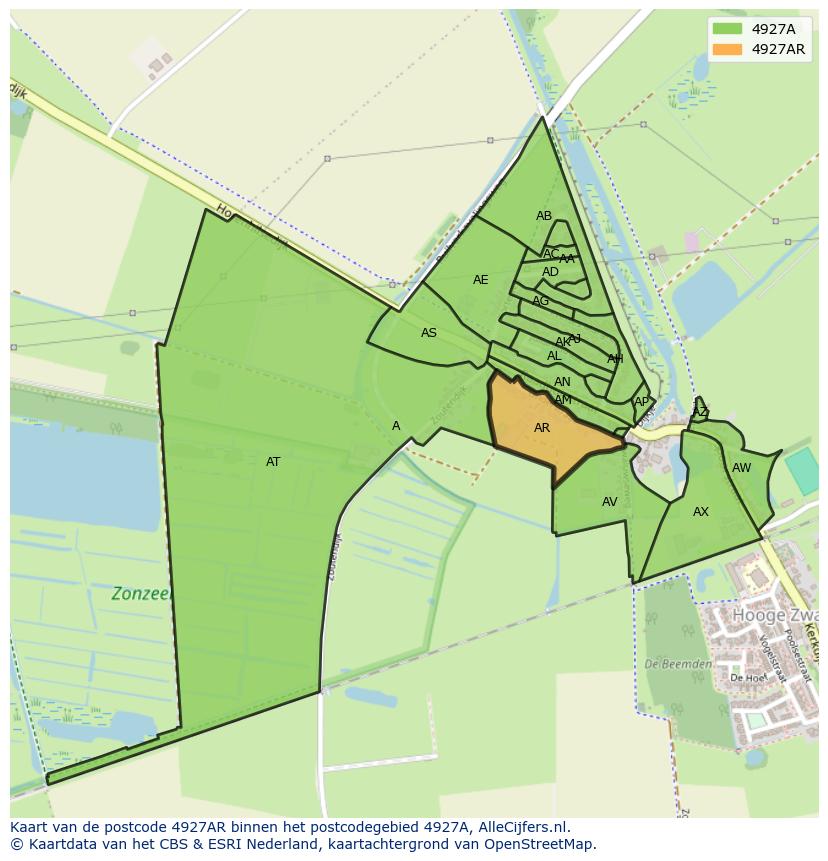 Afbeelding van het postcodegebied 4927 AR op de kaart.