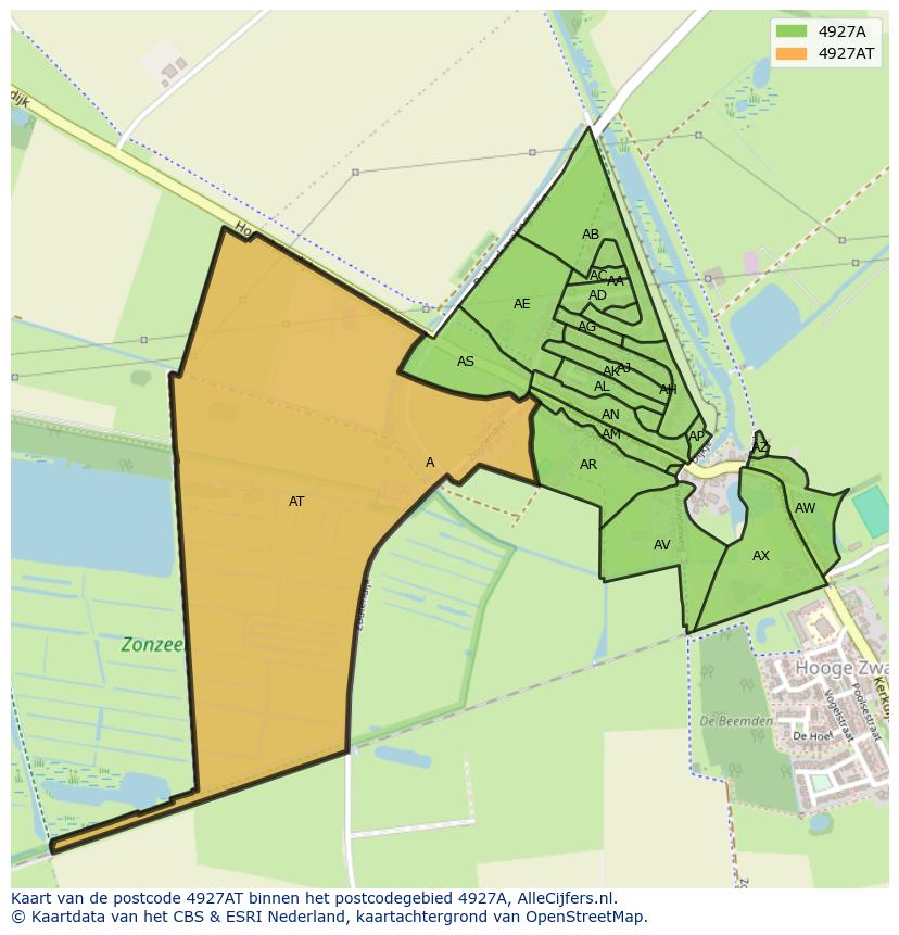 Afbeelding van het postcodegebied 4927 AT op de kaart.