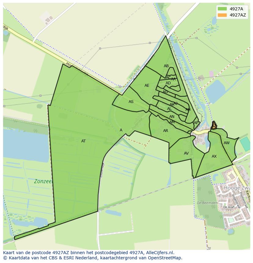 Afbeelding van het postcodegebied 4927 AZ op de kaart.