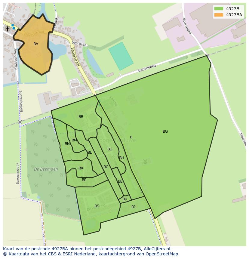 Afbeelding van het postcodegebied 4927 BA op de kaart.