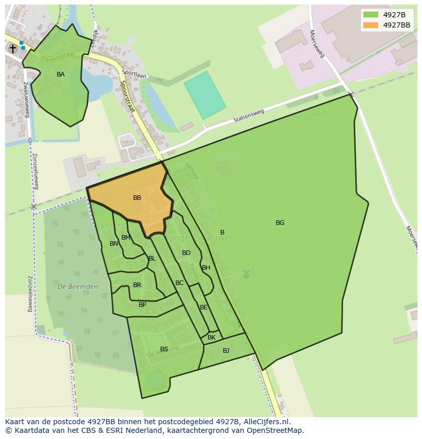 Afbeelding van het postcodegebied 4927 BB op de kaart.