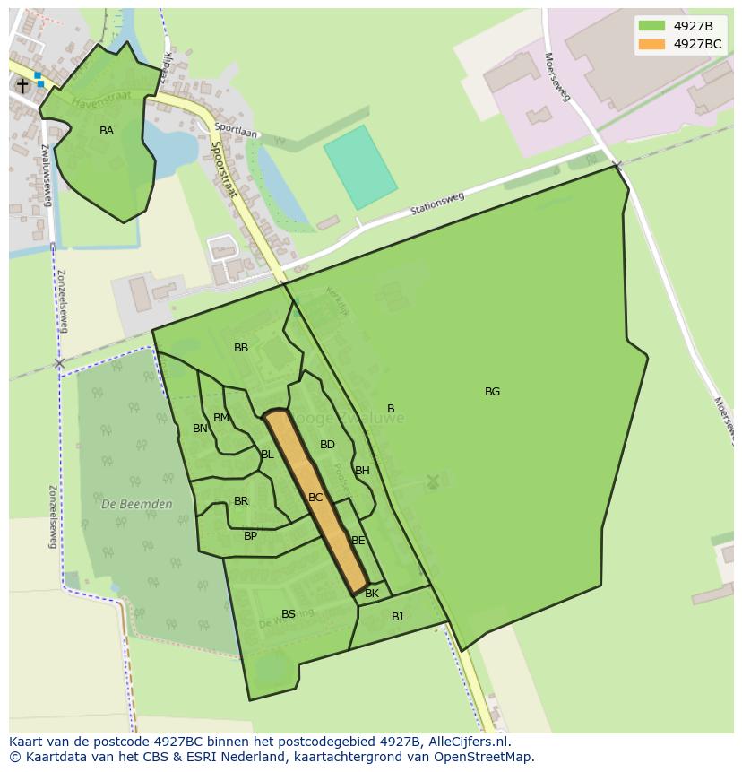 Afbeelding van het postcodegebied 4927 BC op de kaart.