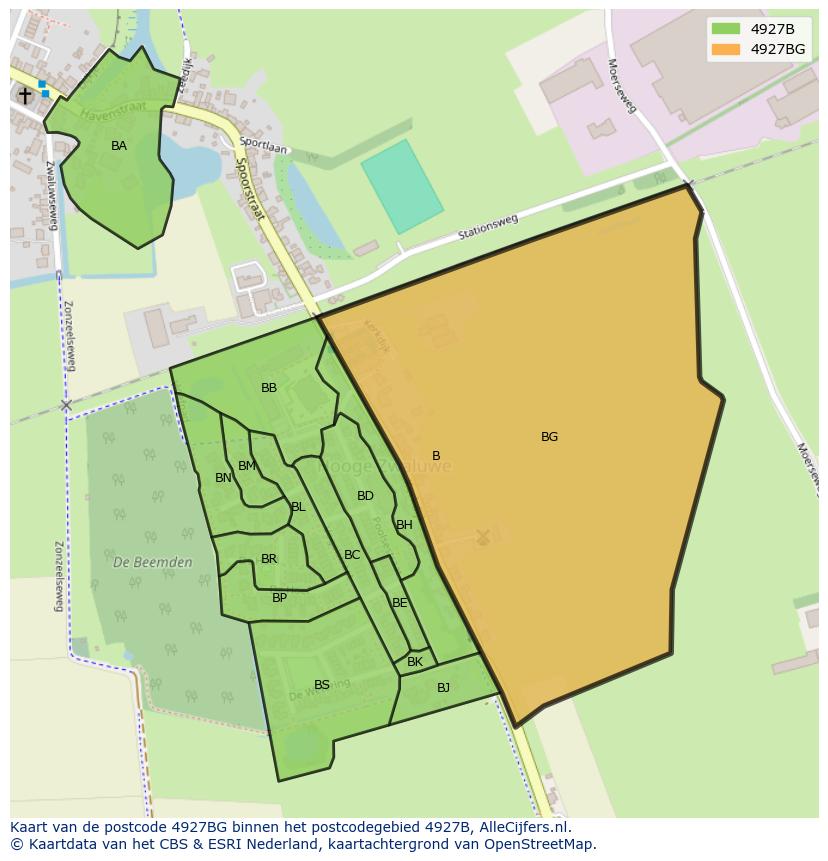 Afbeelding van het postcodegebied 4927 BG op de kaart.