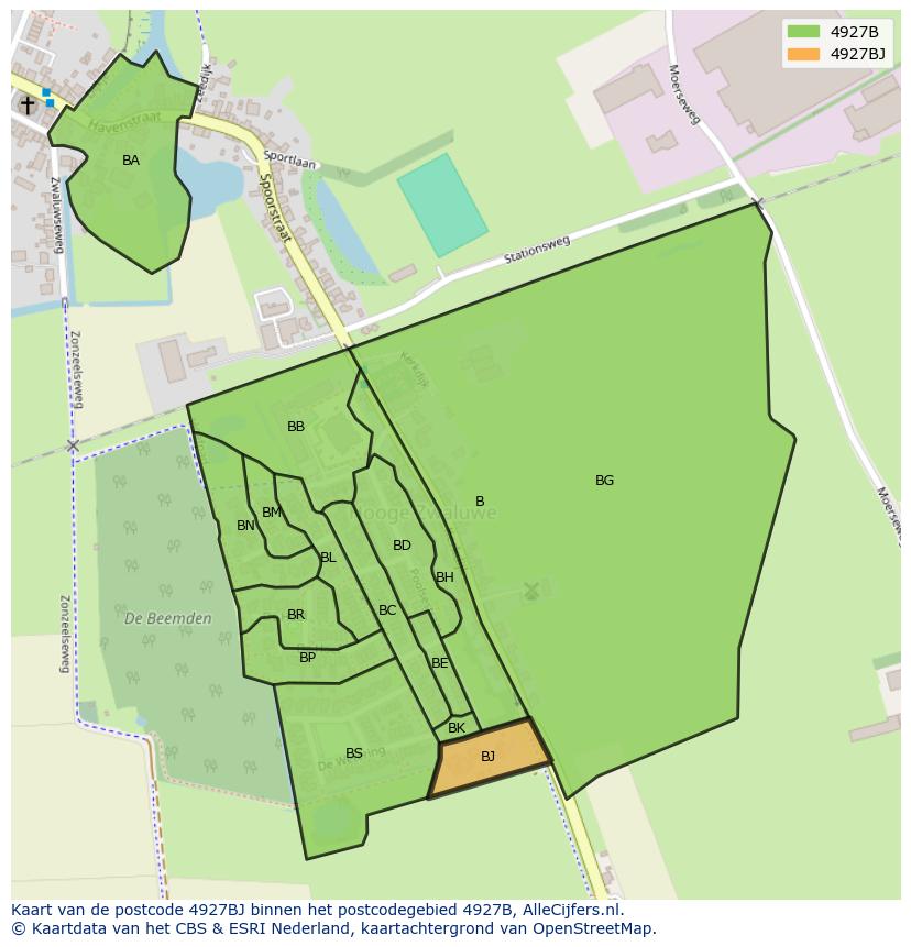 Afbeelding van het postcodegebied 4927 BJ op de kaart.