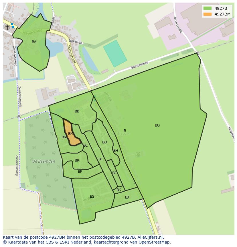 Afbeelding van het postcodegebied 4927 BM op de kaart.