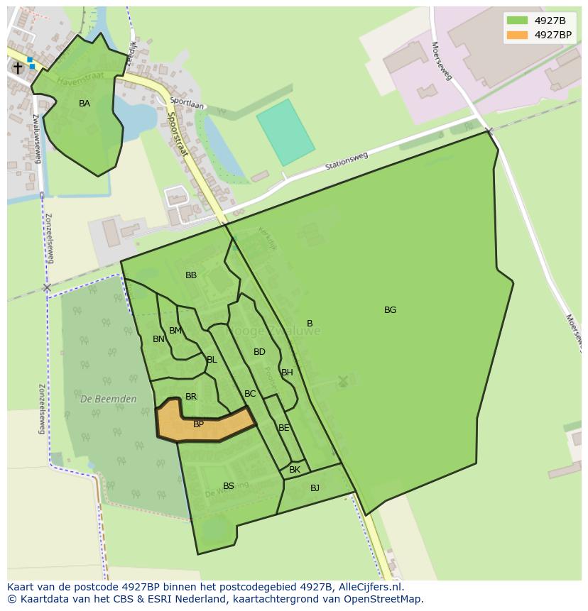 Afbeelding van het postcodegebied 4927 BP op de kaart.