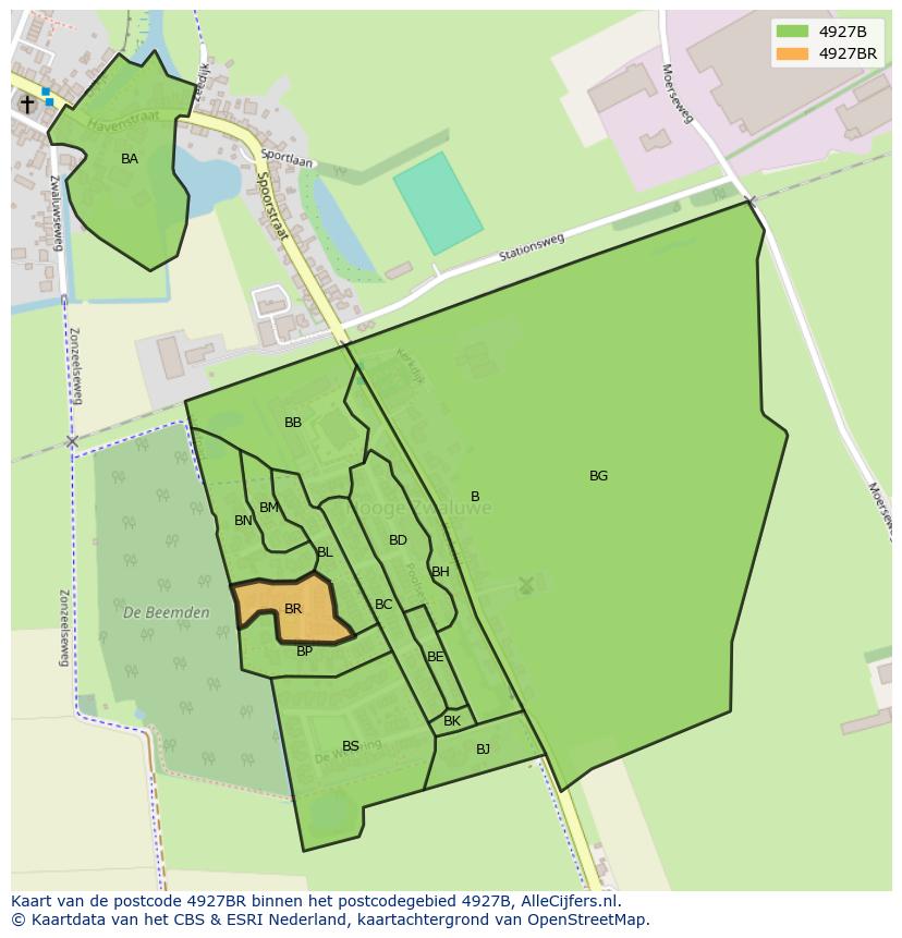 Afbeelding van het postcodegebied 4927 BR op de kaart.