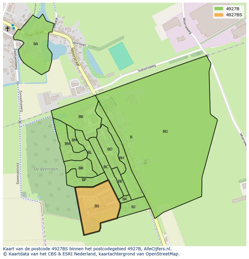 Afbeelding van het postcodegebied 4927 BS op de kaart.