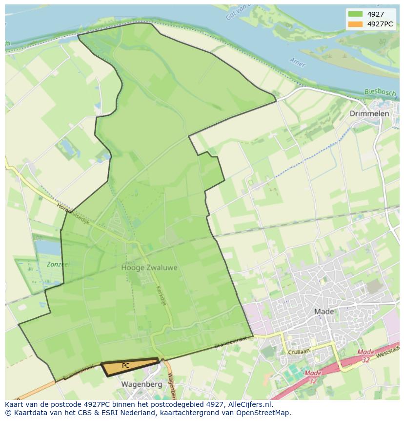 Afbeelding van het postcodegebied 4927 PC op de kaart.