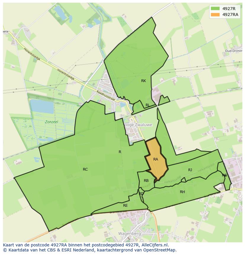 Afbeelding van het postcodegebied 4927 RA op de kaart.