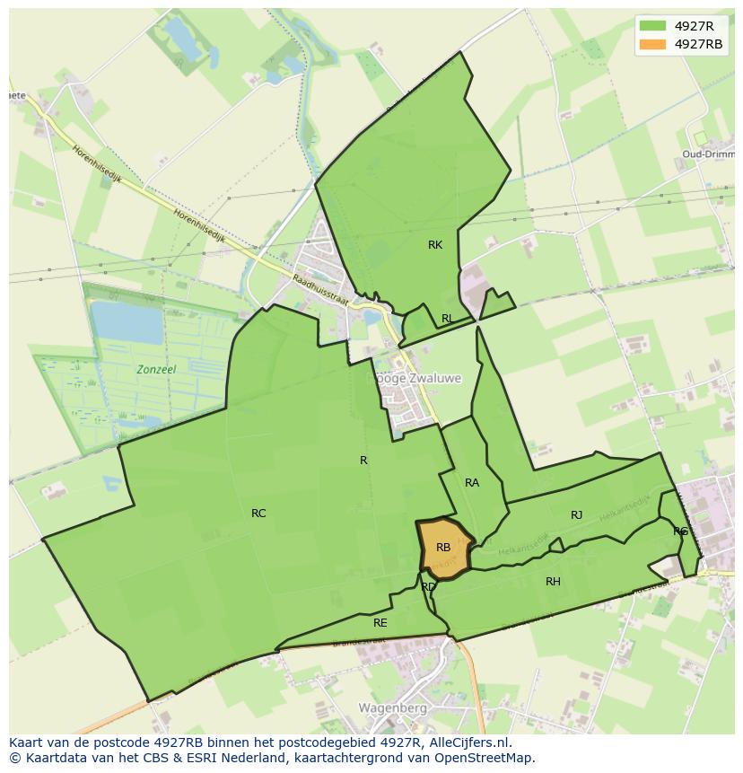 Afbeelding van het postcodegebied 4927 RB op de kaart.