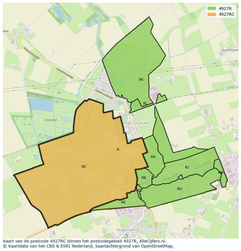 Afbeelding van het postcodegebied 4927 RC op de kaart.