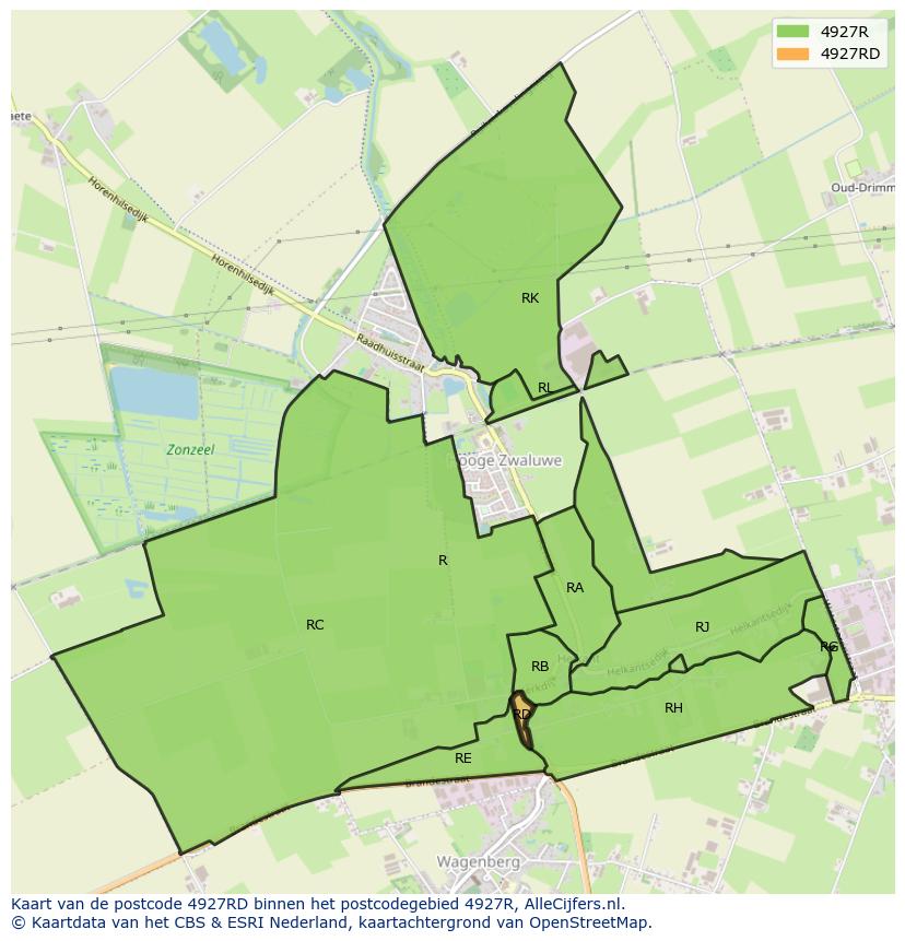 Afbeelding van het postcodegebied 4927 RD op de kaart.