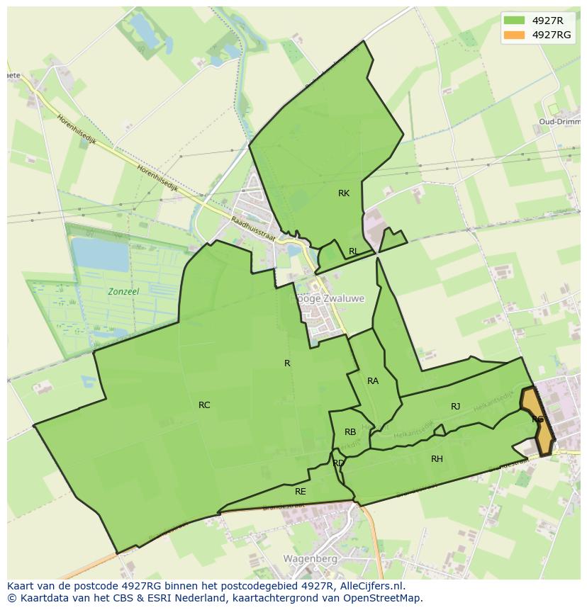 Afbeelding van het postcodegebied 4927 RG op de kaart.