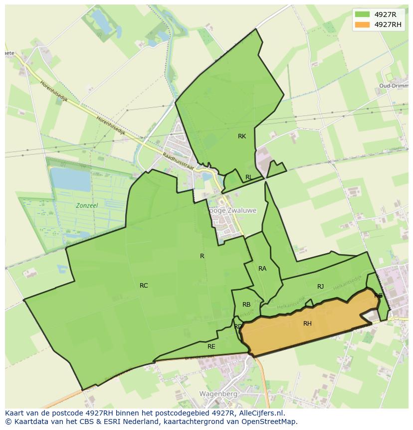 Afbeelding van het postcodegebied 4927 RH op de kaart.