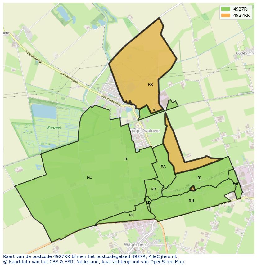 Afbeelding van het postcodegebied 4927 RK op de kaart.