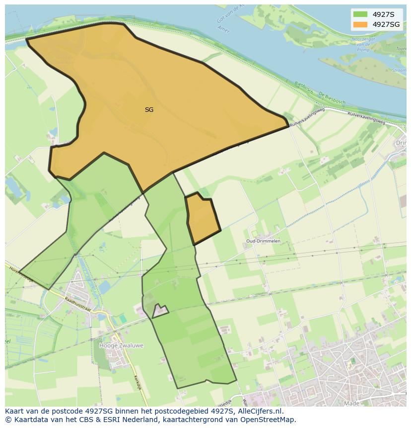 Afbeelding van het postcodegebied 4927 SG op de kaart.
