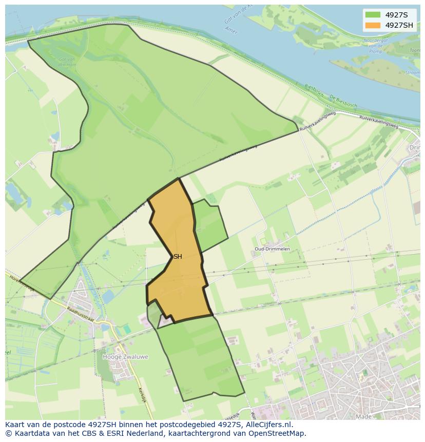 Afbeelding van het postcodegebied 4927 SH op de kaart.