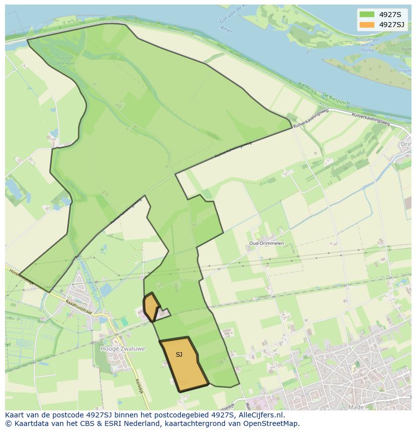 Afbeelding van het postcodegebied 4927 SJ op de kaart.