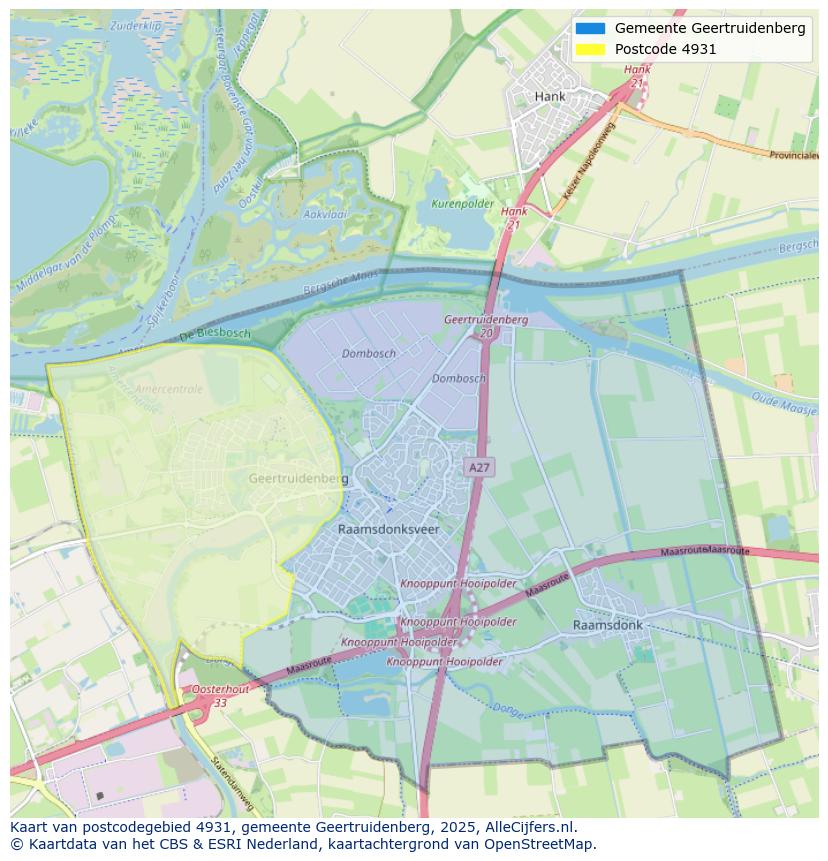 Afbeelding van het postcodegebied 4931 op de kaart.