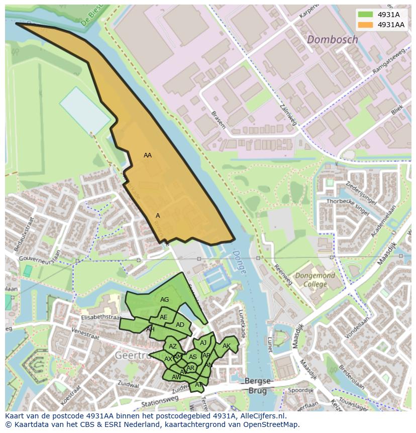 Afbeelding van het postcodegebied 4931 AA op de kaart.
