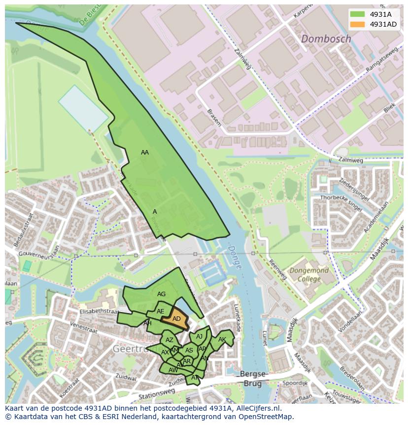 Afbeelding van het postcodegebied 4931 AD op de kaart.