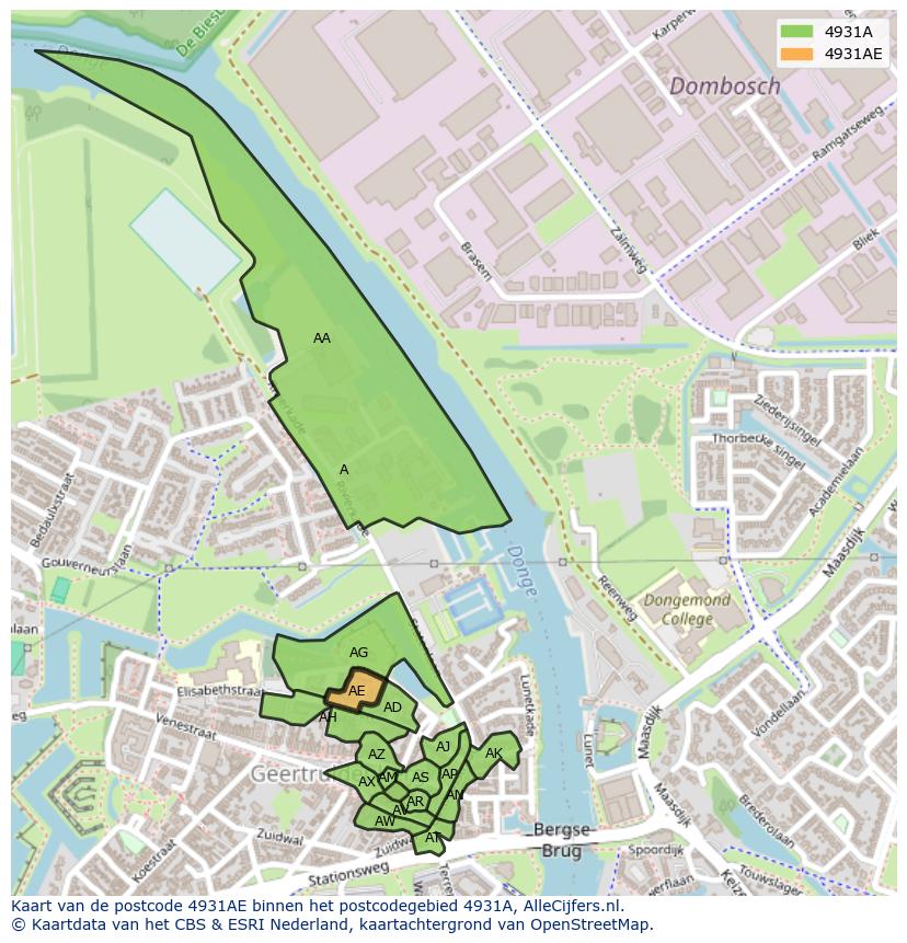 Afbeelding van het postcodegebied 4931 AE op de kaart.