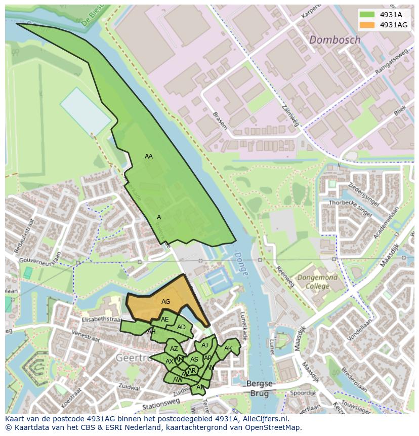 Afbeelding van het postcodegebied 4931 AG op de kaart.