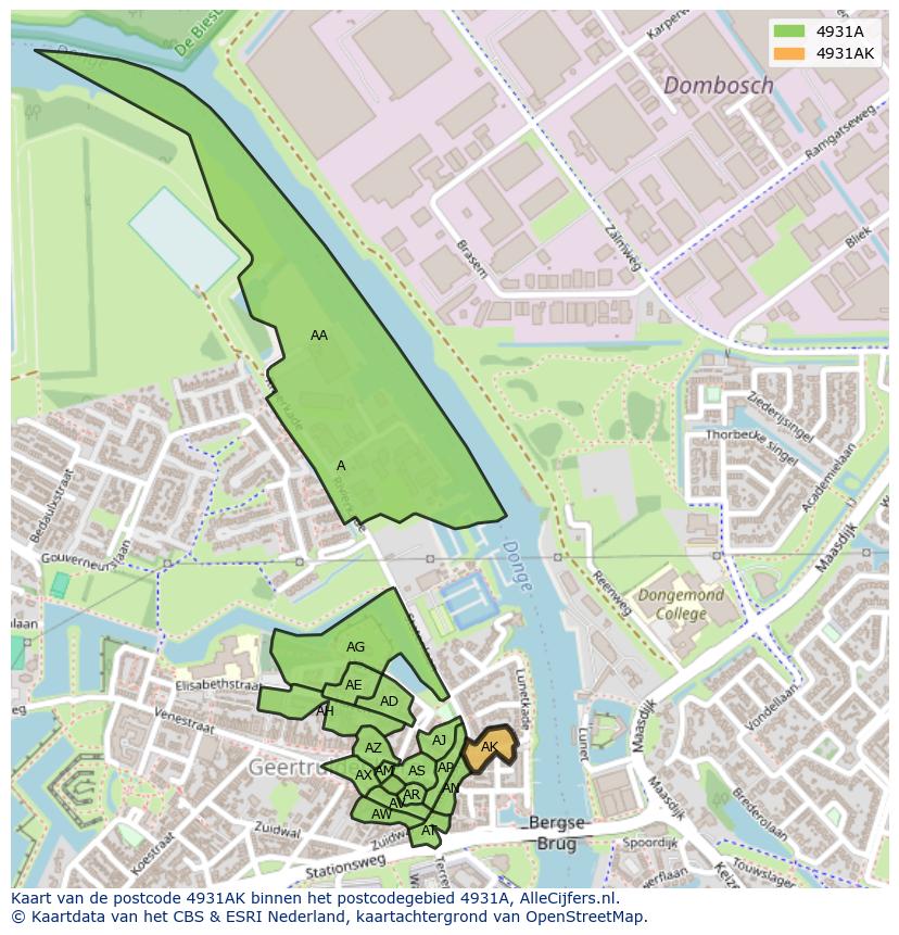 Afbeelding van het postcodegebied 4931 AK op de kaart.