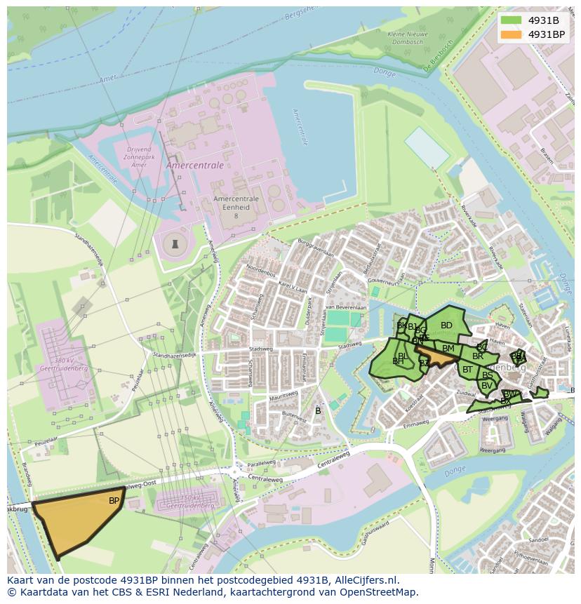 Afbeelding van het postcodegebied 4931 BP op de kaart.