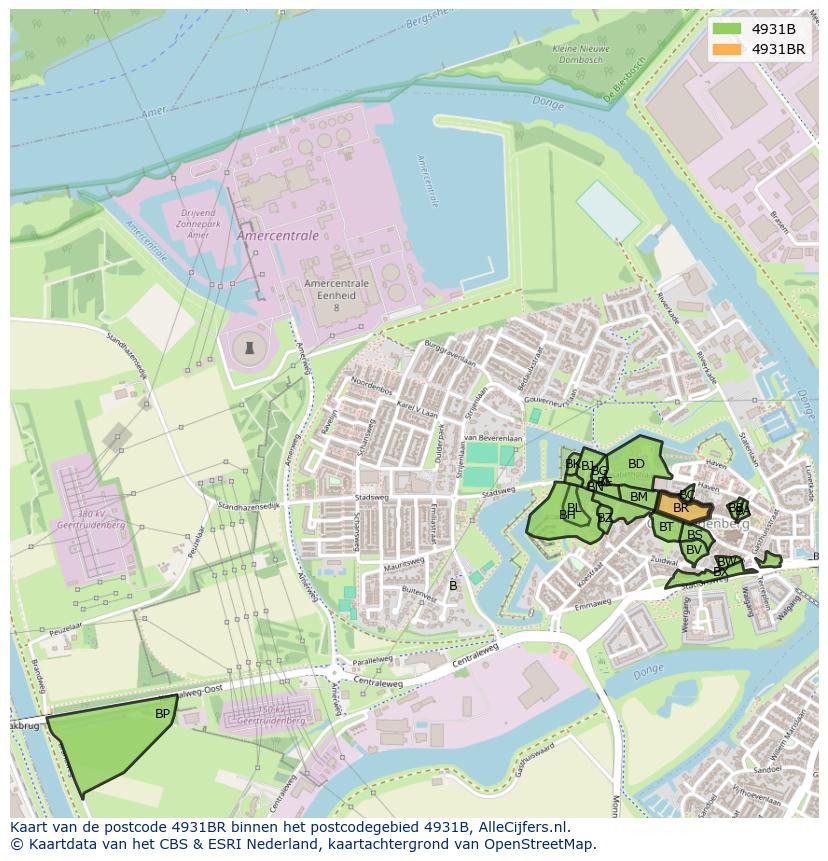 Afbeelding van het postcodegebied 4931 BR op de kaart.