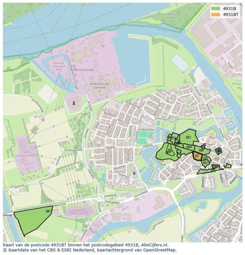 Afbeelding van het postcodegebied 4931 BT op de kaart.