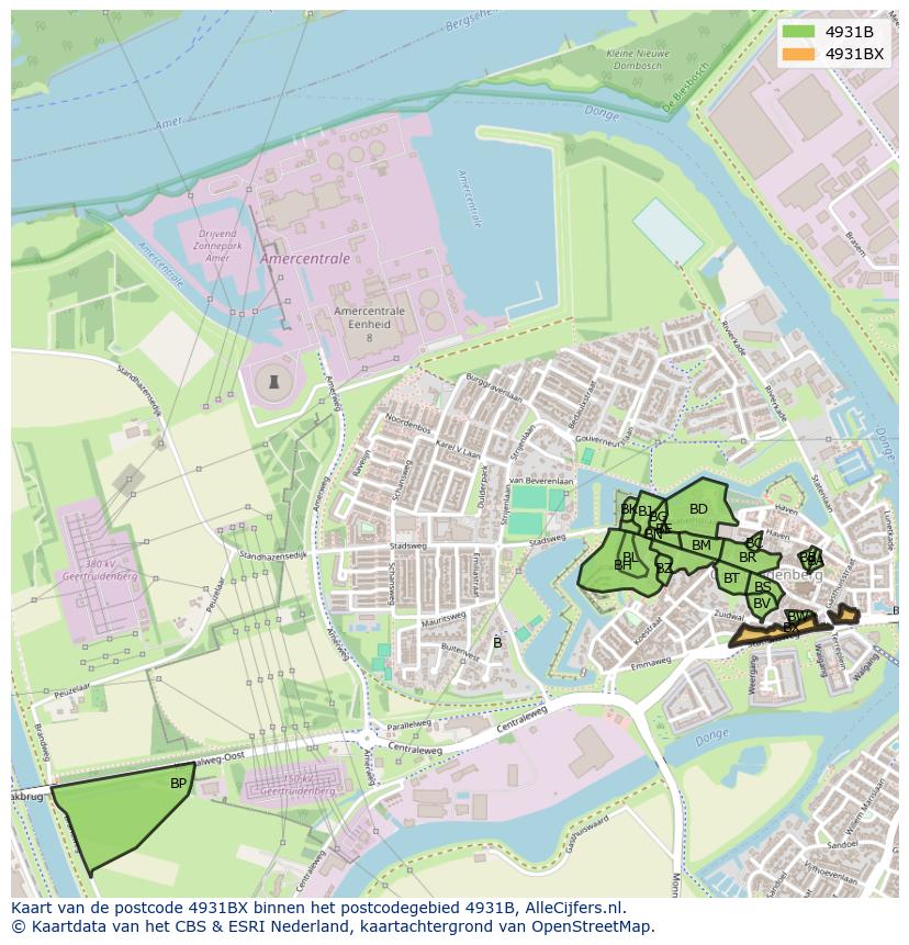 Afbeelding van het postcodegebied 4931 BX op de kaart.