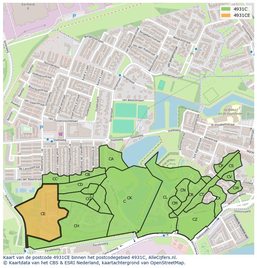 Afbeelding van het postcodegebied 4931 CE op de kaart.