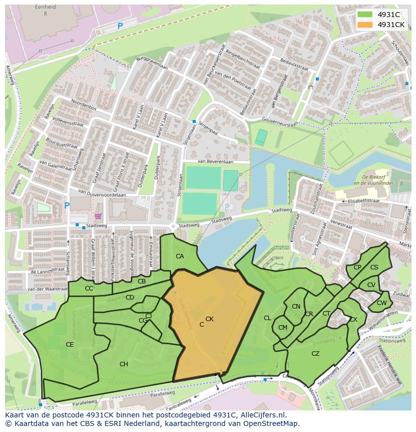 Afbeelding van het postcodegebied 4931 CK op de kaart.