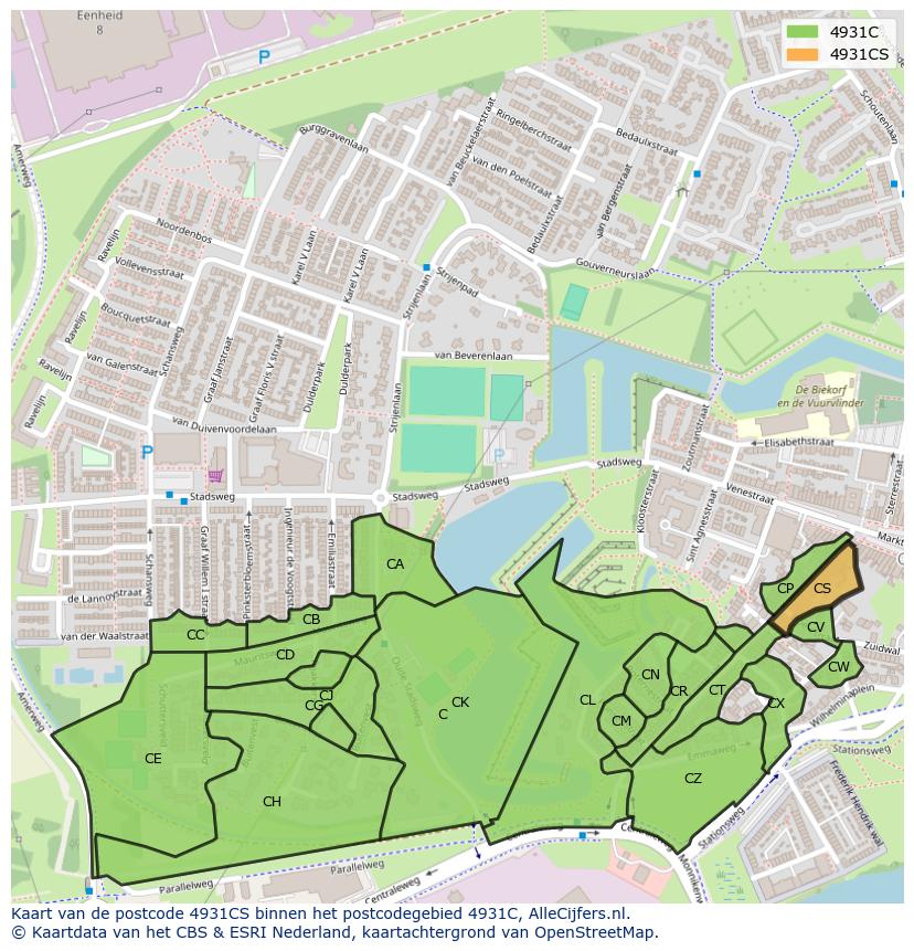 Afbeelding van het postcodegebied 4931 CS op de kaart.