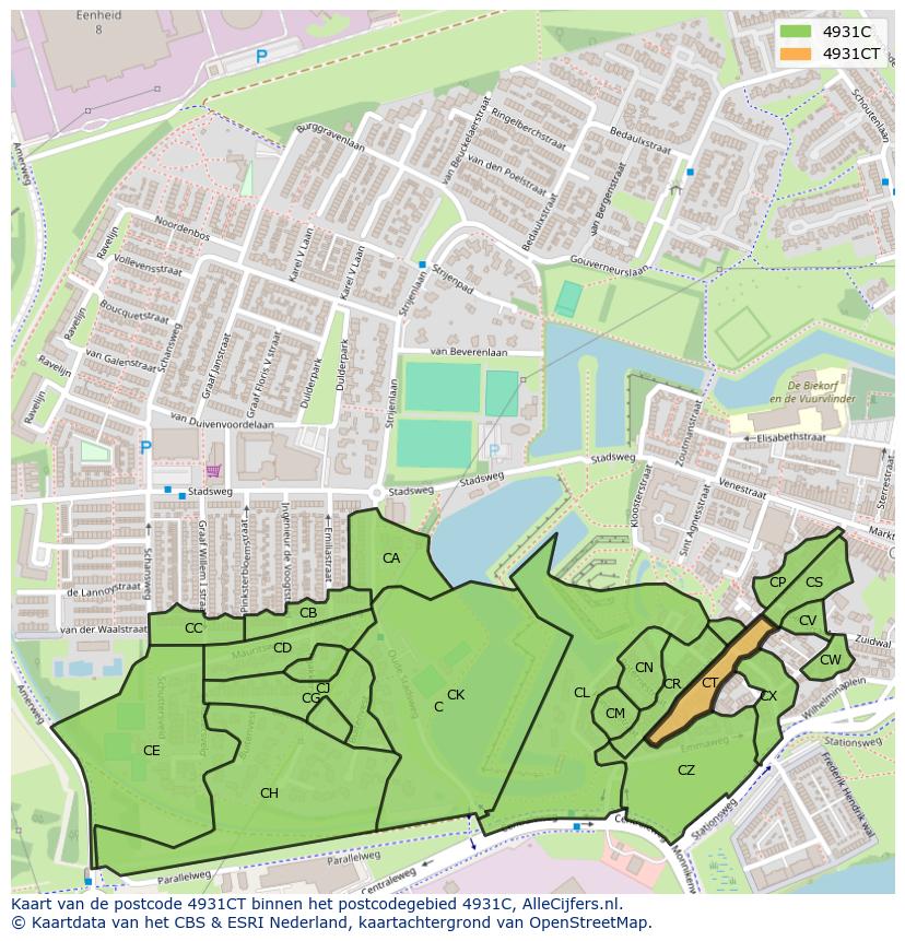 Afbeelding van het postcodegebied 4931 CT op de kaart.