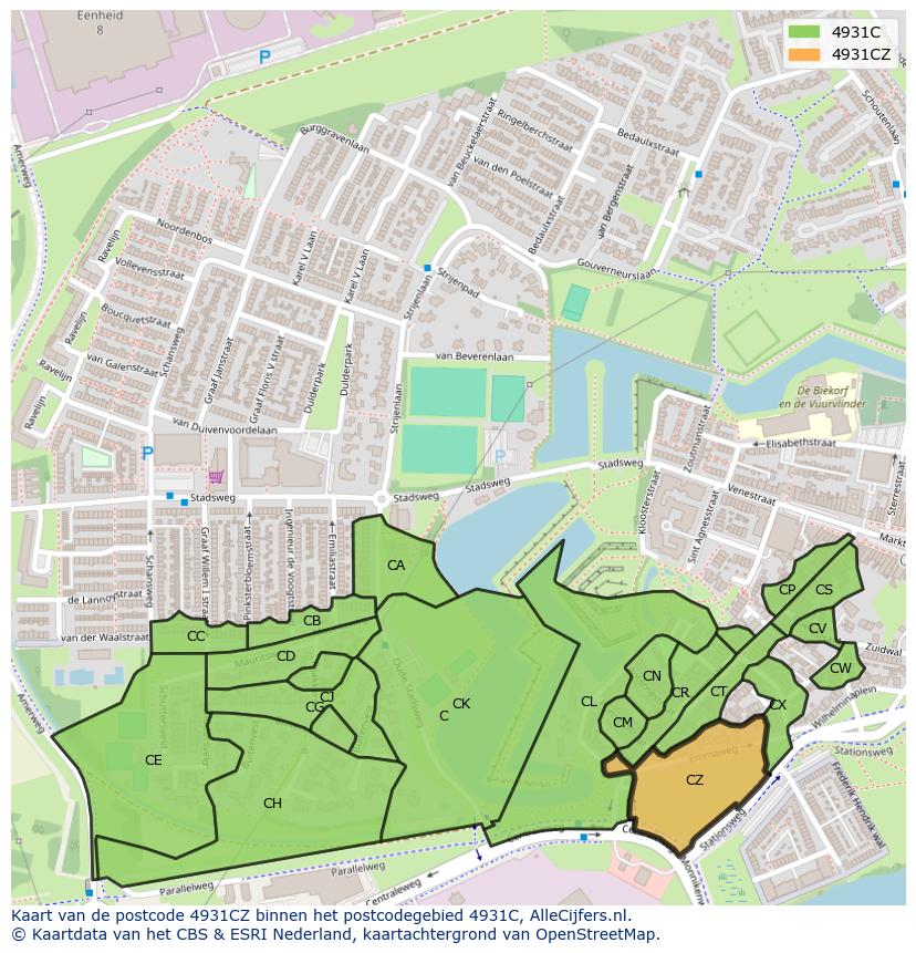 Afbeelding van het postcodegebied 4931 CZ op de kaart.