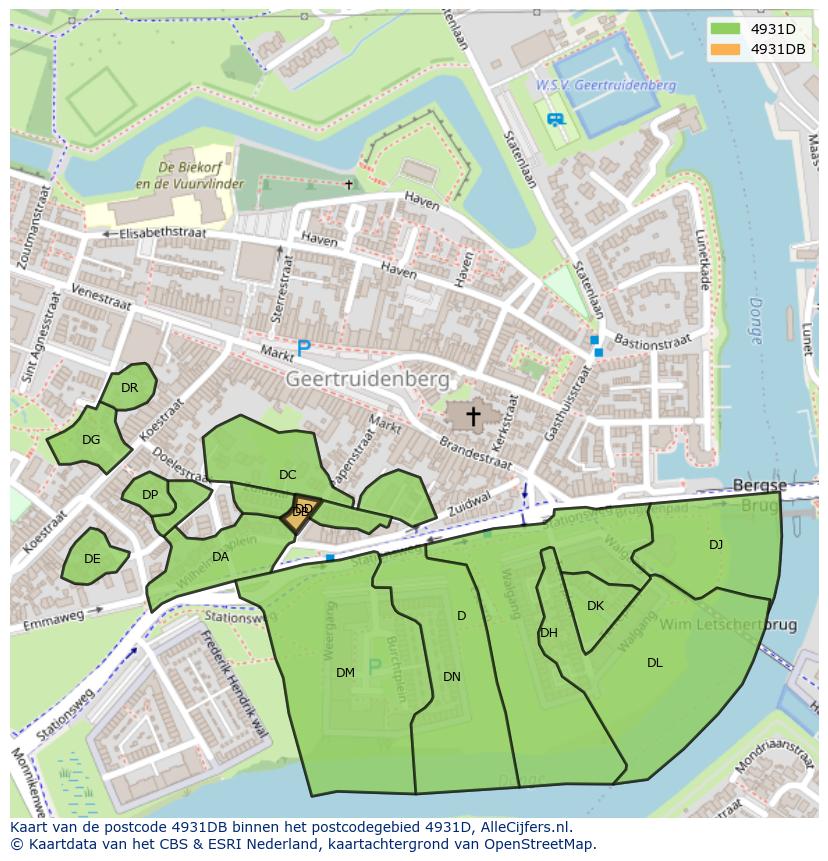 Afbeelding van het postcodegebied 4931 DB op de kaart.